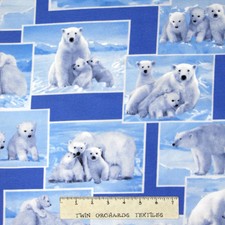 Flannel Fabric - Christmas Winter Polar Bear Blue - Benartex Kanvas Studio YARD
