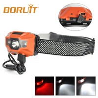 1200mAh USB Rechargeable Rot/Weiß 300LM 3 LED Kopflampe Taschenlampe Stirnlampe