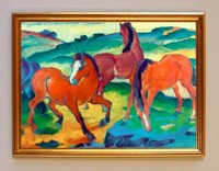 BLAUER REITER FRANZ MARC DIE ROTEN PFERDE um 1911 AUF LEINWAND 38 IM GOLDRAHMEN