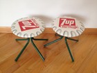 (2) Rare Vintage 7Up The Uncola Bottle Cap Cushioned Foot / Camp Stools