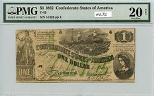$1 1862 Csa T-45 (#636) Pmg Vf20 (Net) Repaired Looks to Be on Right Margin. Che