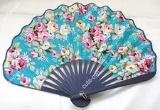 Elegant Woman's Handmade Japanese Silk Cotton Bamboo Flower Folding Hand Fan