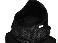 ♥ Kapuzenschal =Loop +Mütze ~Design-Melange: Schwarz-Weiß /Fleece: Schwarz*Knopf