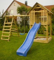 HOQ Spielturm Tom aus Holz Rutsche Schaukel Sandkasten Kletterturm NEU