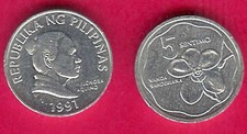Philippines 5 Sentimos 1991 Unc Waling-Waling Orchid An