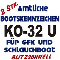 2x amtl Bootsnummer GFK&Schlauchboot Kennzeichen Zulassung Bootskennzeichen 10cm