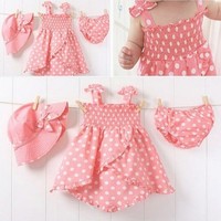 3PCS Kids Infant Baby Girl Dress + Pants + Hat Set Outfit Costume Clothes 0-12M