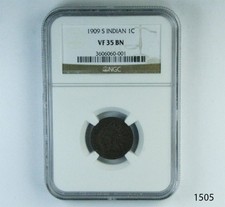 1909 S Indian Head Cent graded Vf35 by Ngc (1505)