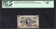 Us 10c Fractional Currency Red Back Fr 1253 Pcgs 55 Ch Au