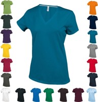 KARIBAN Damen Kurzarm V-Ausschnitt T-Shirt Kontrast Frauen - S M L XL XXL 3XL(0)
