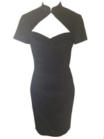 Black Oriental Retro Pinup 40s Vintage Keyhole Archaise Mandarin Pencil Dress