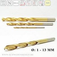 Spiralbohrer HSS TiN DIN 338 TITAN Bohrer Metallbohrer Edelstahlbohrer Stahl N