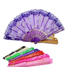 New Spanish Style Dance Party Wedding Lace Folding Hand Held Flower Fan Purple