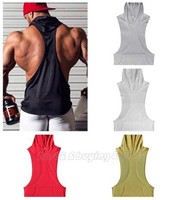 Herren Fitness Mit Kapuze Gym Tank Top Stringer Muskel Bodybuilding Weste Spitze