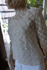 Vintage Fine Cotton Hand Crochet 3/4 Sleeve Top Natural