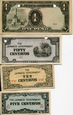 Post World War Ii Japan Occupation Currency 1 Peso, 50 Cent, 10 Cent and 5 Cent