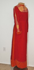 1970's Red Velvet Dress w Tie Dye Trim Sm