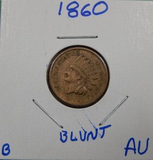 1860 Indian Head cent Au Blunt Chin - We Combine Shipping