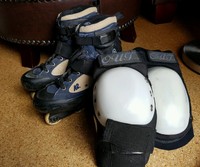 K2 Fatty pro Stunt Inliner Skates moon schoner Kneepads Elbowpads 44 Grindplates