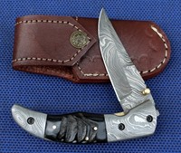 DAMASTMESSER TASCHENMESSER HANDMADE 256 LAGEN BÜFFELHORN *234