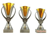 3er Serie Design Pokale in Gold-Silber 16 - 19 cm inkl. Gravur und Emblem 420