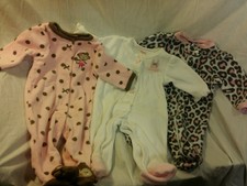 Lot of 3 Baby Girls Fleece Footed Pajamas + Recieving Blanket Sleepers Newborn
