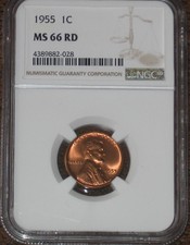 1955 P Wheat Penny Cent Ngc Grade Ms 66 Rd Lincoln Red Mint State Uncirculated