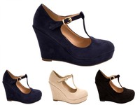 Damen Pumps Plateau Keilabsatz Wedges Knöchelriemchen T-Spange Schuhe2