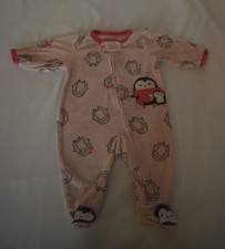 Carter's Just One You 3 Months Pink Penguin Zip up Terry Cloth Footed Sleeper