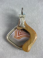 Design Anhänger Nussbaum mit Silbermontur und Streifenachat / handgefertigt !