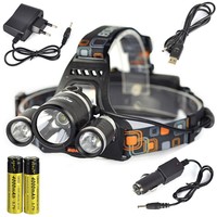 BORUIT 8000Lm 3X XM-L T6+2R5 LED Stirnlampe 2X18650 Kopf Licht USB EU Ladegerät