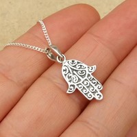WINZIG 925 STERLINGSILBER HAMSA HAND DER FATIMA ANHÄNGER SCHMUCK