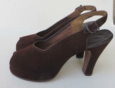 Vtg 1940s Brown Suede Peep Toe Platform High Heel Shoes 5 Look Unworn