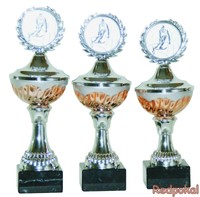 3er Serie Pokale in Orange-Silber 23 - 25 cm inkl. Gravur und Emblem L66