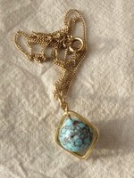 #8908# (S488-D) Silberner Anhänger (vergoldet) mit Türkis