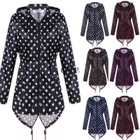 Meaneor Mode Damen Punkt Regenmantel Meerjungfrau-linie Mit Kapuze Aufdruck