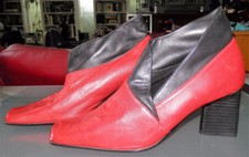 Vintage 80's 90's Moda Avant Garde Red Black Leather Shoes Heels Pumps Unique 7