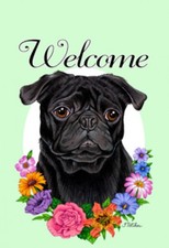 Garden Indoor/Outdoor Welcome Flag (Flowers) - Black Pug 630891