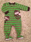 Carters Infant Boys Brown & Green Striped Monkey Sleeper Size 12 Months