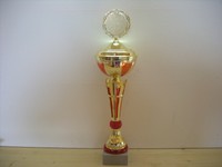 Pokal Wanderpokal 41 cm Metallpokal Gold / Rot Pokale + Gravurschild 