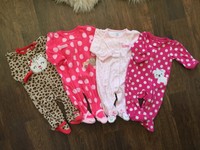 Lot of 4 Carter's Baby Girl Footie Pajamas Size 0-3 & 3 Months, EUC!! 
