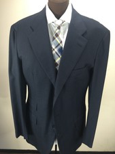 KITON NAPOLI NAVY WOOL 3 BUTTON SUIT 46 LONG 46L 56