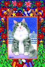 Large Indoor/Outdoor Christmas Flag - Grey Norwegian Forest Cat (Tp) 66004