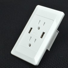 1Pk Us Wall Dual Usb Port Charger Socket Outlet Ac Power Receptacle Panel Plate