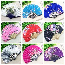 Charming 3pcs Chinese Handmade Vintage Silk Folding Shell Shape Bamboo Fans