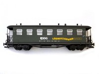 Train Personenwagen, Runddach, grün, SDG-Lößnitzgrund, Spur G, für LGB Kuppl
