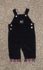 Carter's Baby Boys Black Corduroy Train Plaid Overalls Size 6 Months EUC 