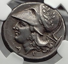 CORINTH 375BC Pegasus Athena Ancient Silver Greek Stater Coin NGC Ch XF i58291