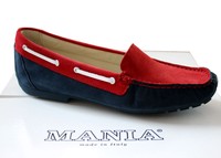 MANIA Slipper Leder Gr. 39 40 Segelschuhe rot blau Halbschuhe Loafers B293 NEU