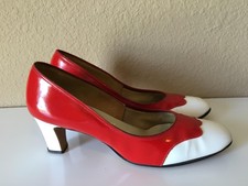 Vintage 1960's Lia red & white patent leather heels shoes pumps 7 M